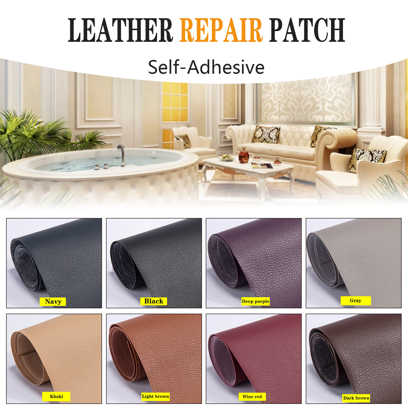 Aousthop Leather Repair Patch Self-Adhesive, 8 x 12 inch, Waterproof, DIY  PU Litchi Replace Decorate Faux Leather Repair Patch for Couches,  Furniture, Kitchen Cabinets, Wall, Jackets, Sofa, Boots 